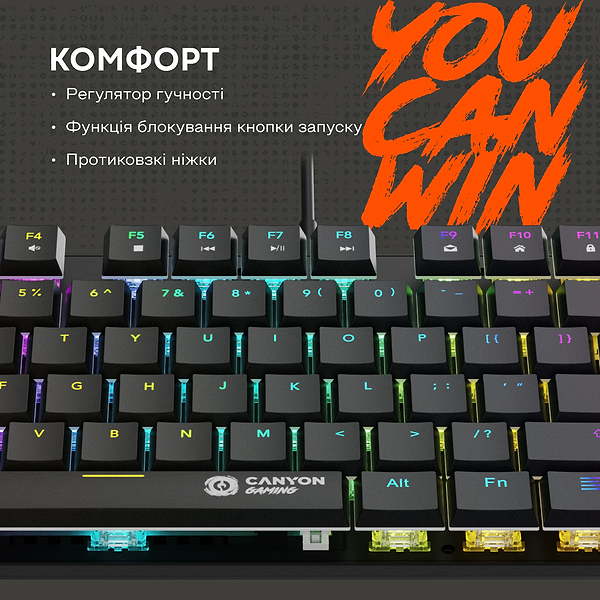 Фото - Клавіатура дротова ігрова Canyon Cometstrike GK-50 RGB TKL ENG/UKR Black (CND-SKB50-US)