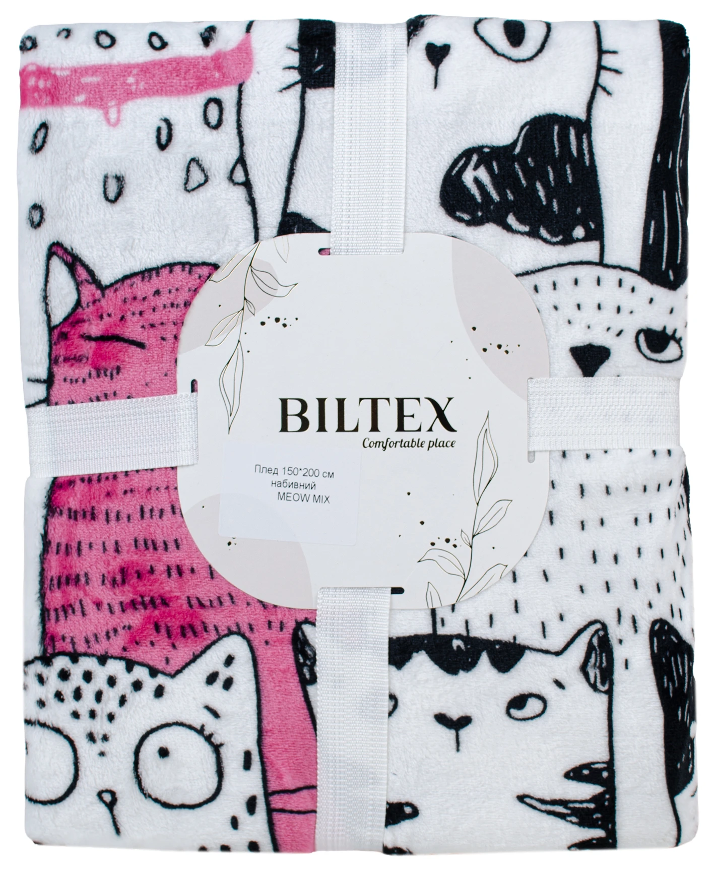 Плед двоспальний Biltex Flannel білий Meow Mix 180х200 (4820298413926)