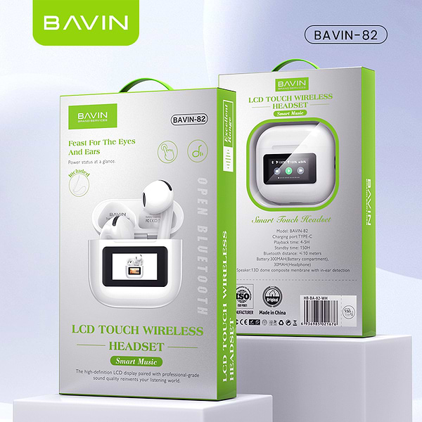 Фото - Наушники вкладыши беспроводные TWS Bavin Hi-Res LCD TOUGH White (HB-BA-82-WH)
