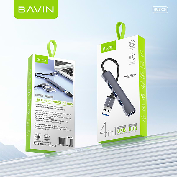 Фото - Хаб USB Bavin HUB-20 USB-A/1xUSB 3.0/3xUSB 2.0 Gray (HUB-20 GY)