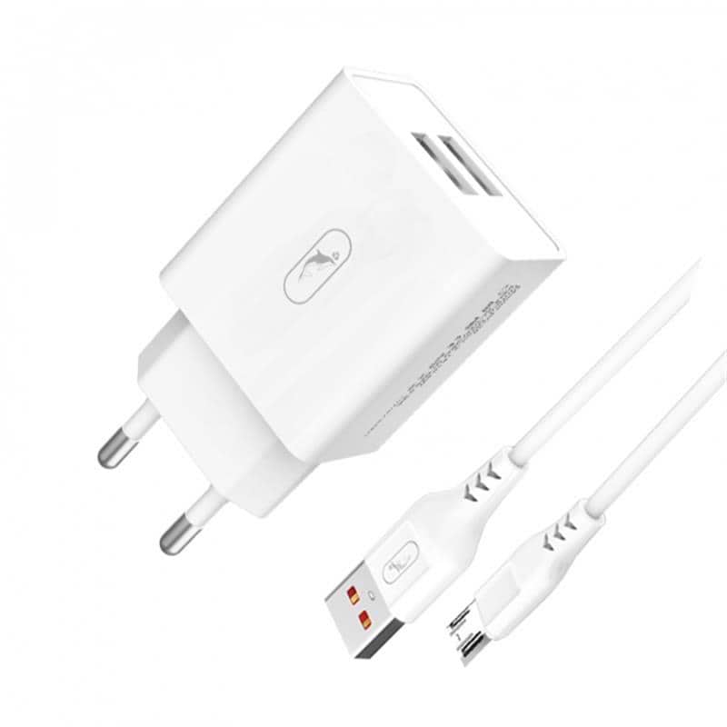 Сетевое зарядное устройство SkyDolphin SC30V (2USB, 2.1A) White (MZP-000114)+кабель microUSB