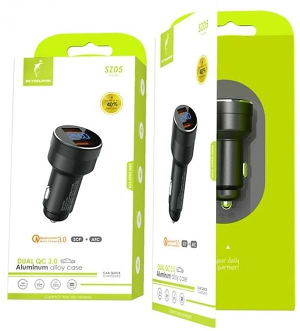 Фото - Автомобільний зарядний пристрій SkyDolphin SZ05 Aluminium Double QC3.0 (2USB, 3.1A) Black (AZP-000084)
