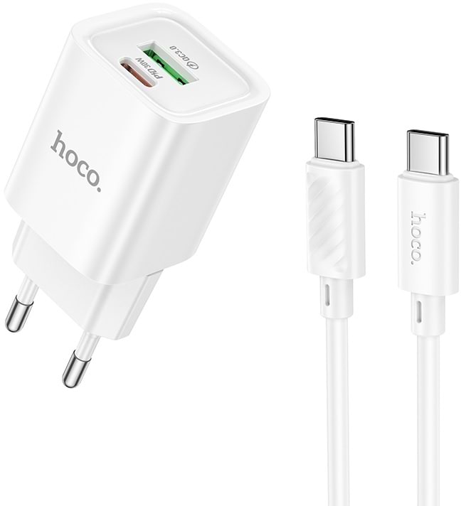 Сетевое зарядное устройство HOCO C149A Charm PD30W+QC3.0 charger set (C to C)(EU) White (6942007630351)