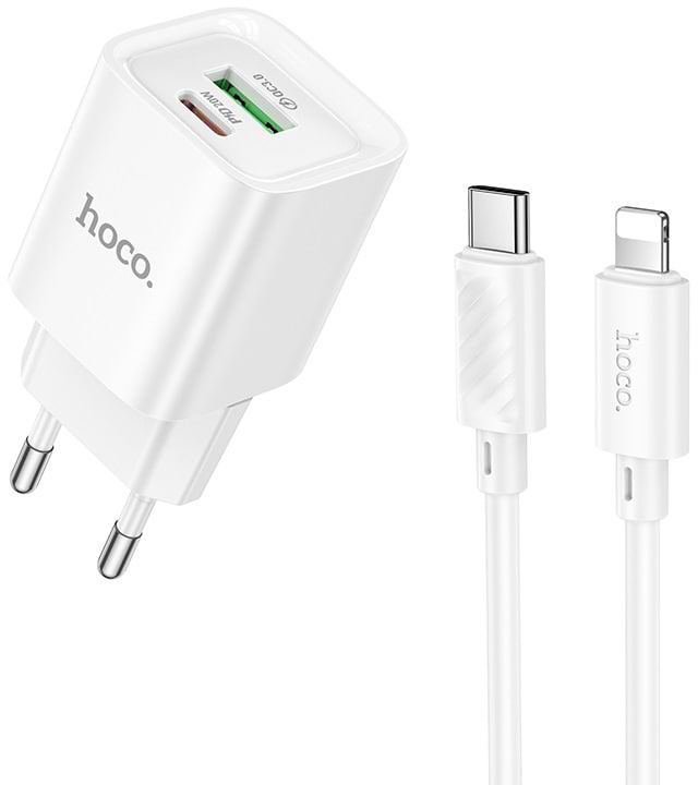 Сетевое зарядное устройство HOCO C147A Charm PD20W+QC3.0 charger set (C to iP)(EU) White (6942007630283)