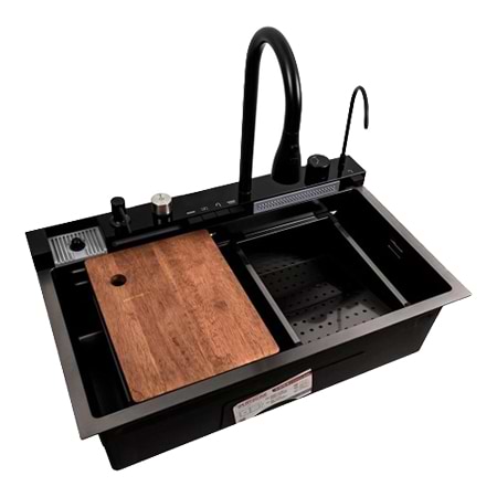 Мойка кухонная Platinum 75x45М PVD черная Handmade "Водопад"