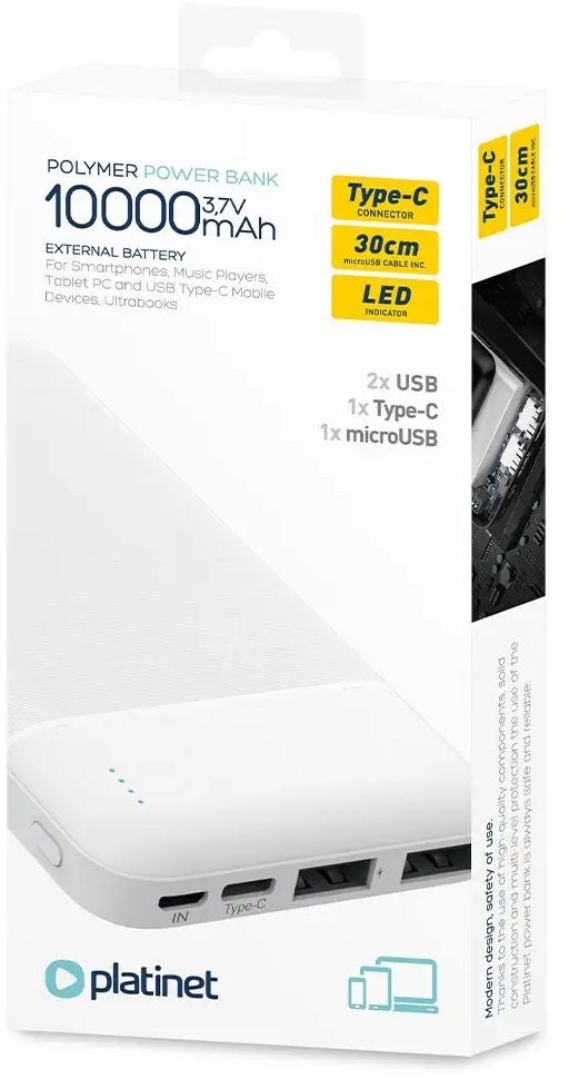 Фото - Батарея мобільна Platinet 10000 mAh White (PMPB10W705W)