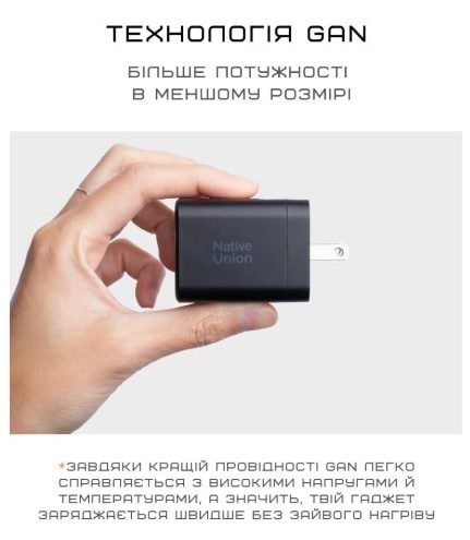Фото - Мережевий зарядний пристрій Native Union Fast GaN Charger PD 45W Port Black (FAST-PD45AC-BLK-EU)