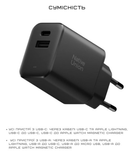 Фото - Мережевий зарядний пристрій Native Union Fast GaN Charger PD 45W Port Black (FAST-PD45AC-BLK-EU)