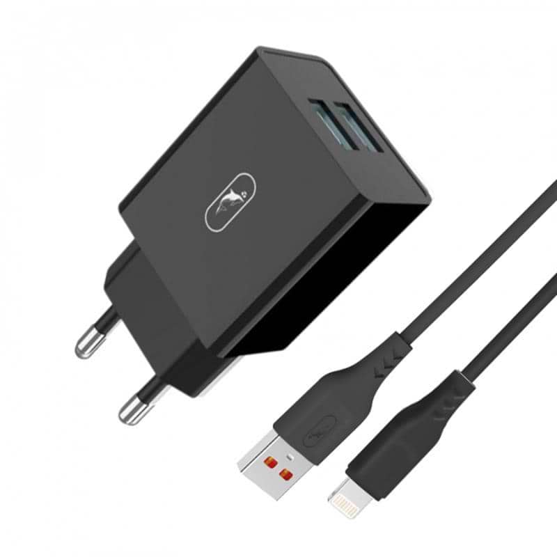 Мережевий зарядний пристрій SkyDolphin SC30L (2USB, 2.1A) Black (MZP-000170) + кабель Lightning