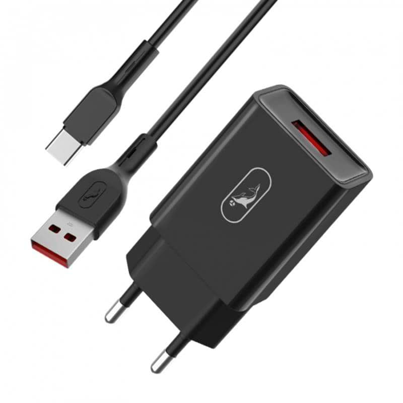 Мережевий зарядний пристрій SkyDolphin SC36T (1USB, 2.4A) Black (MZP-000175) + кабель USB Type-C - Фото 1