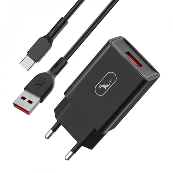 Фото - Мережевий зарядний пристрій SkyDolphin SC36T (1USB, 2.4A) Black (MZP-000175) + кабель USB Type-C