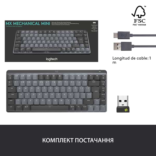 Фото - Клавіатура бездротова Logitech MX Mechanical Mini Illuminated BT Clicky Graphite UA (920-010782)