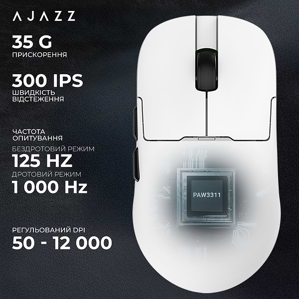 Фото - Миша бездротова ігрова Ajazz AJ159P MC -3 Mod-White-Pixart 3311 (AJ159P-MC-W)