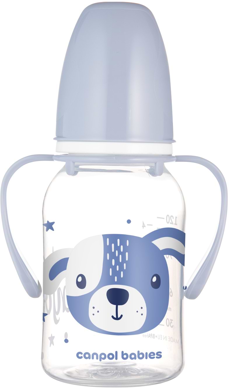 Пляшка для годування Canpol babies з ручками 120 мл CUTE ANIMALS - синя (11/823_blu)