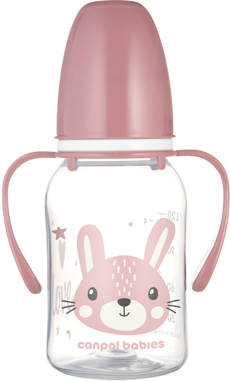 Пляшка для годування Canpol babies з ручками 120 мл CUTE ANIMALS - рожева (11/823_pin)