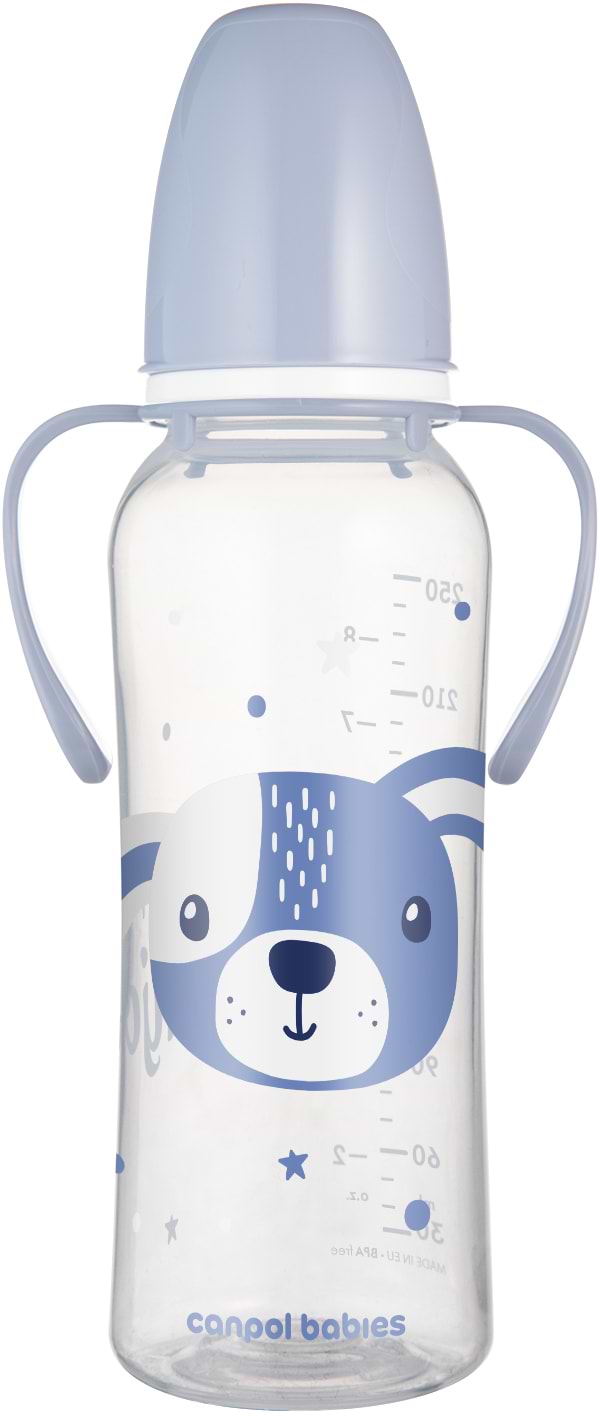 Пляшка для годування Canpol babies з ручками 250 мл CUTE ANIMALS - синя (11/845_blu)