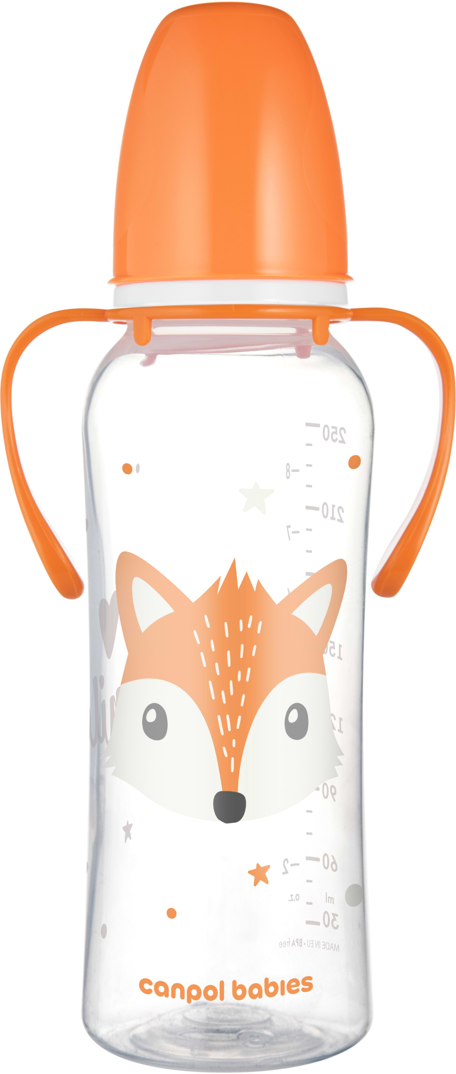 Пляшка для годування Canpol babies з ручками 250 мл CUTE ANIMALS - помаранчева (11/845_ora)
