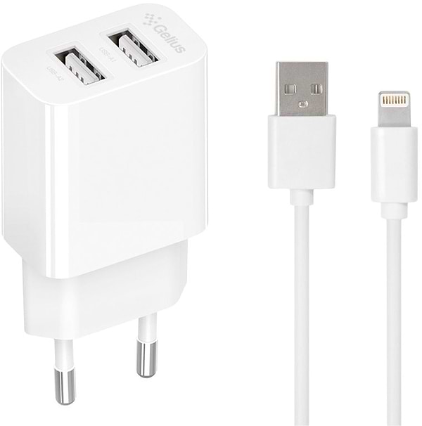 Фото - Мережевий зарядний пристрій Gelius Simple GP-HC059 2USB/2.4A + кабель Lightning White (100447)
