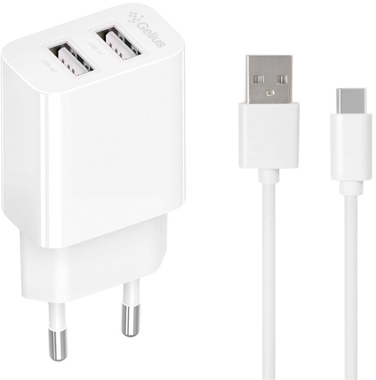 Мережевий зарядний пристрій Gelius Simple GP-HC059 2USB/2.4A + кабель Type-C White (100448) - Фото 1