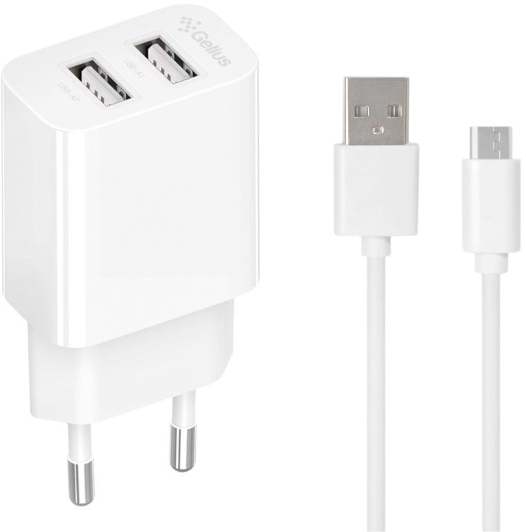 Сетевое зарядное устройство Gelius Simple GP-HC059 2USB/2.4A + кабель MicroUSB White (100449)