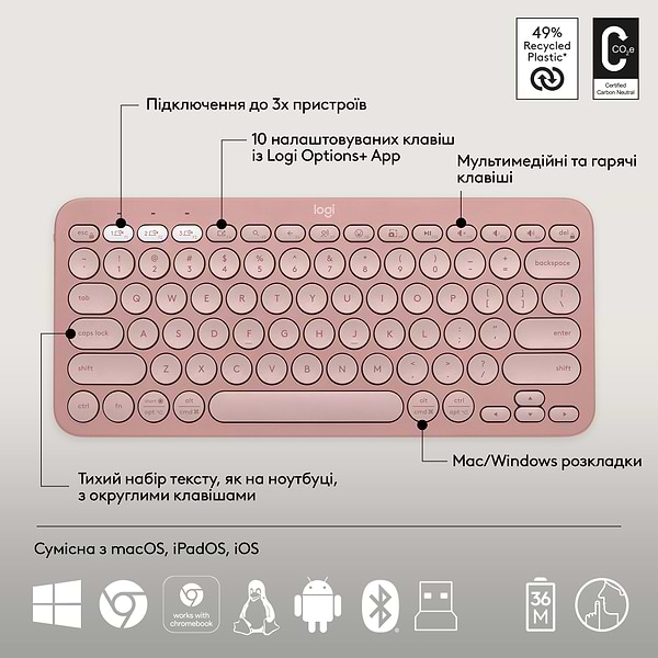 Фото - Клавіатура + миша бездротова Logitech Pebble 2 Combo Rose Wireless (920-012241)