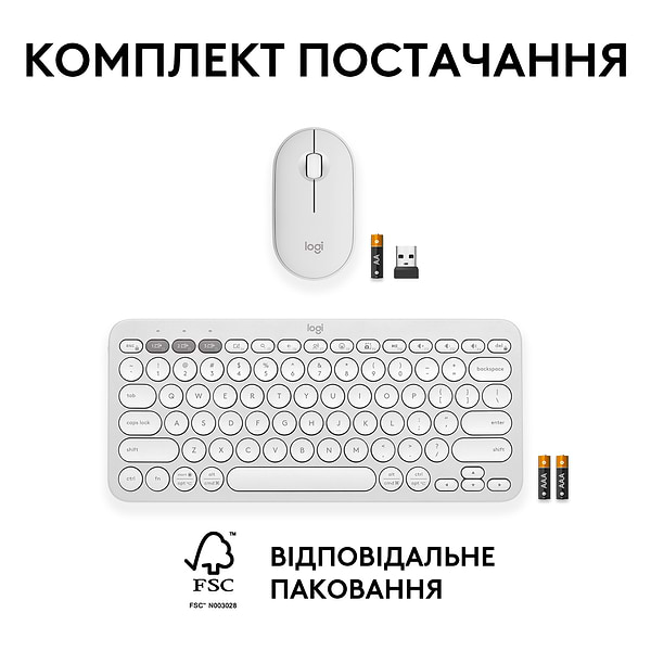 Фото - Клавіатура + миша бездротова Logitech Pebble 2 Combo White Wireless (920-012240)