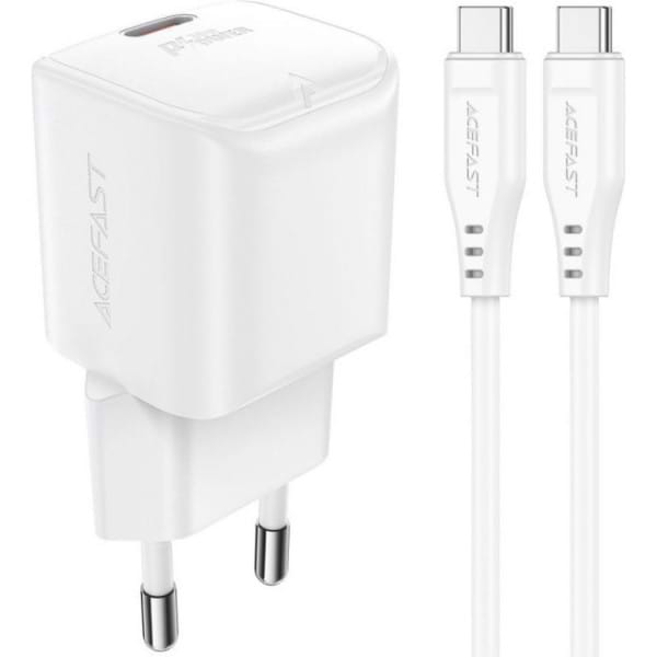 Сетевое зарядное устройство AceFast USB-C 30W Gan A77 mini + USB-C cable Fast Charger White (6974316282853)
