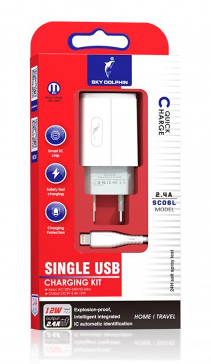 Фото - Мережевий зарядний пристрій SkyDolphin SC06L (1USBx2.4A) White (MZP-000178) + кабель Lightning