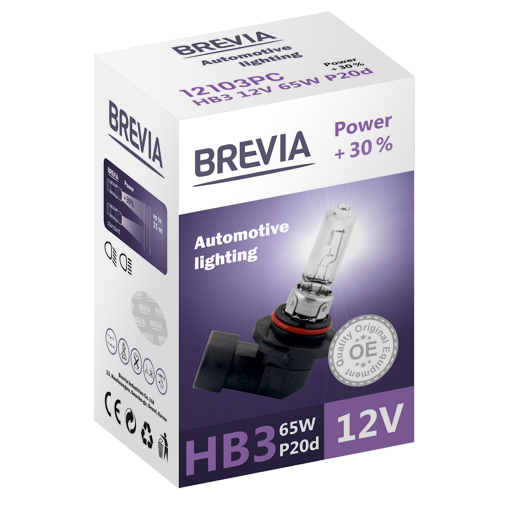 Автолампа Brevia HB3 12V 65W P20d Power +30% CP (12103PC)