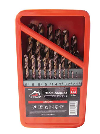 Набір свердел Vulkan HSS-CO 1-13ммх0,5мм 25 шт. (H2501)