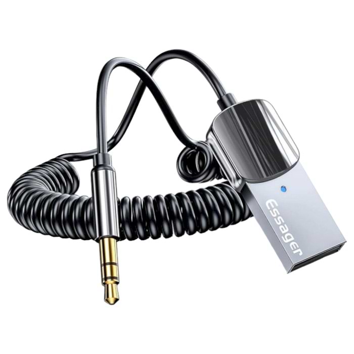 Адаптер мережі Bluetooth USB Essager Bluetooth 5.0 Aux Adapter Car Wireless Receiver USB to 3.5mm Jack Audio Music Mic Handsfree Car Kit Speaker Transm - Фото 1