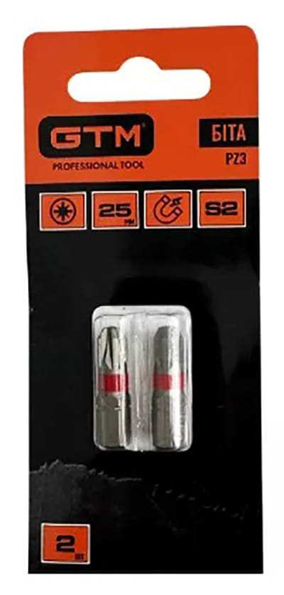 Біта для викрутки GTM PZ3 25 мм 2 шт. (SB-Z3-25B)