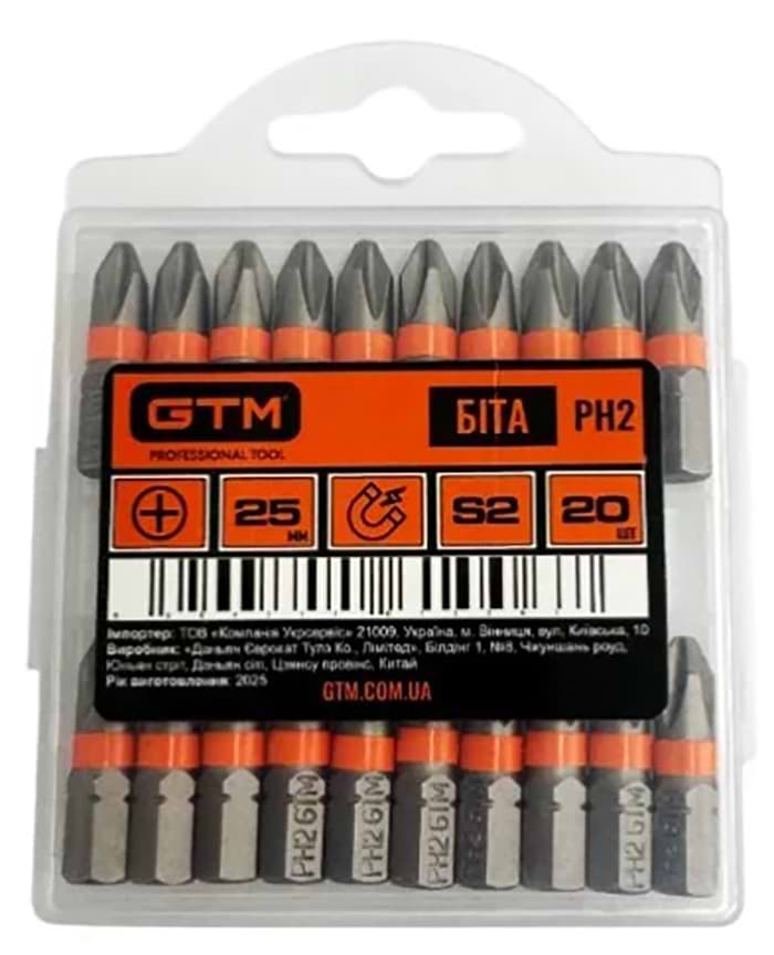 Біта для викрутки GTM PH2 25 мм 20 шт. (SBI-H2-25K)