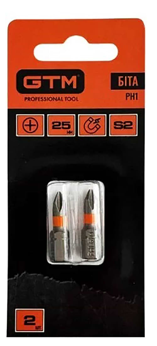 Біта для викрутки GTM PH1 25 мм 2 шт. (SB-H1-25B)