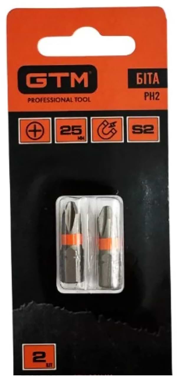 Біта для викрутки GTM PH2 25 мм 2 шт. (SB-H2-25B)