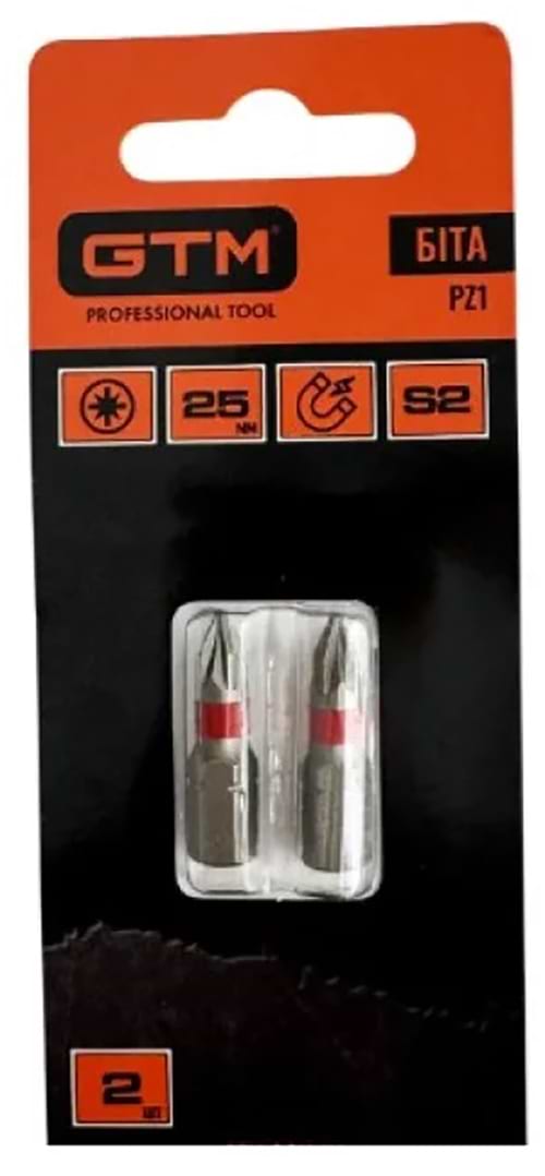 Біта для викрутки GTM PZ1 25 мм 2 шт. (SB-Z1-25B)