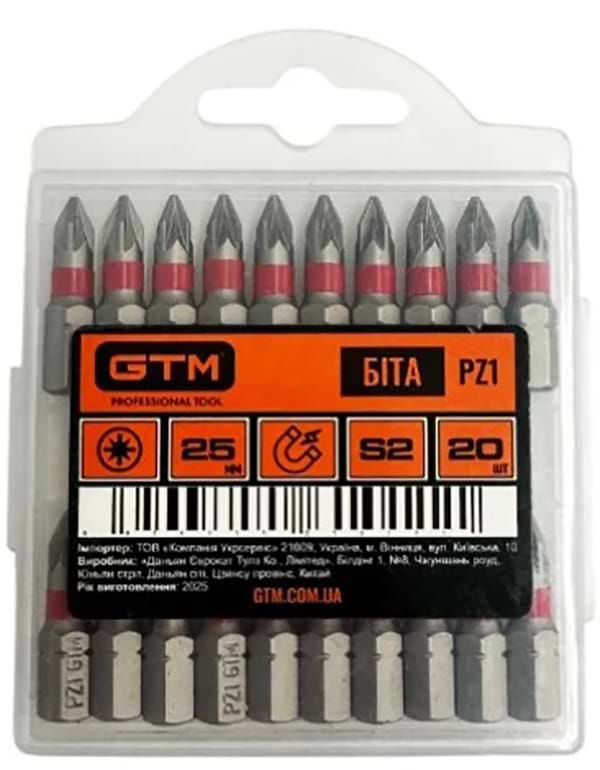 Біта для викрутки GTM PZ1 25 мм 20 шт. (SB-Z1-25K)