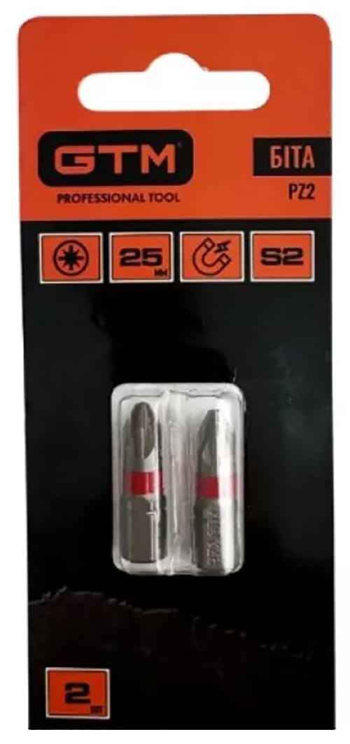 Біта для викрутки GTM PZ2 25 мм 2 шт. (SB-Z2-25B)