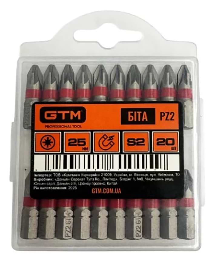 Фото - Біта для викрутки GTM PZ2 25 мм 20 шт. (SB-Z2-25K)