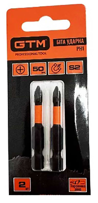 Біта для викрутки GTM PH1 50 мм 2 шт. (SBI-H1-50B)