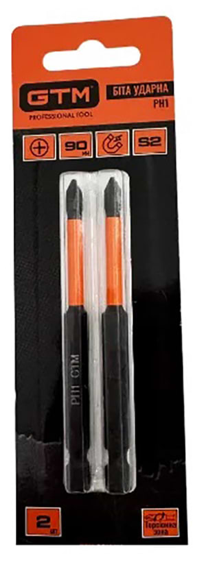 Біта для викрутки GTM PH1 90 мм 2 шт. (SBI-H1-90B)