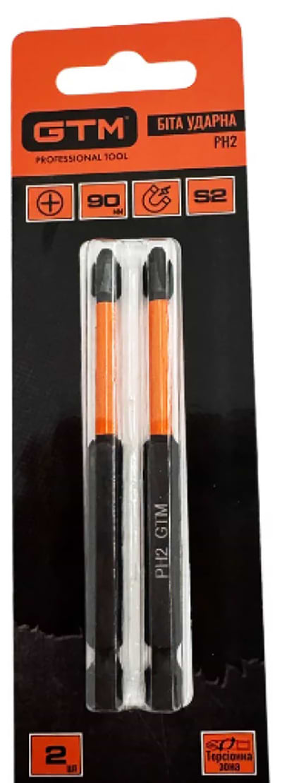 Біта для викрутки GTM PH2 90 мм 2 шт. (SBI-H2-90B)