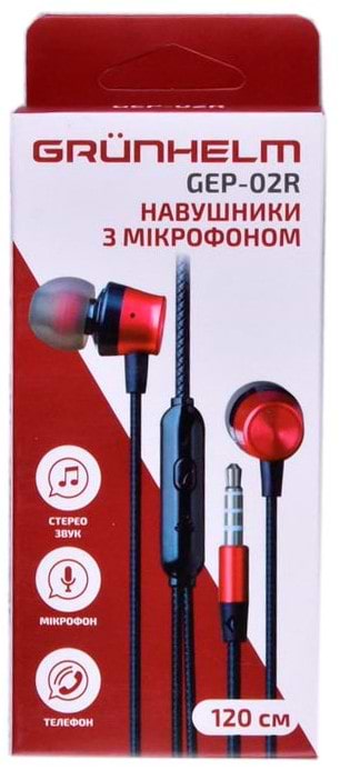 Фото - Навушники вкладиші дротові Grunhelm GEP-02R Red