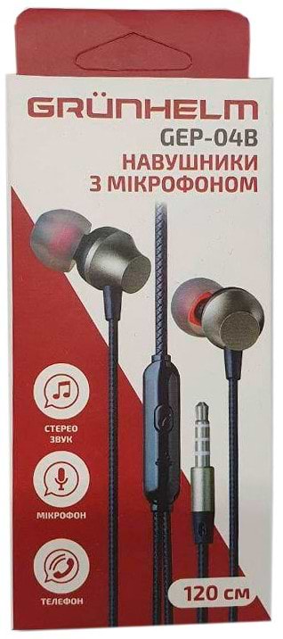 Фото - Навушники вкладиші дротові Grunhelm GEP-04B Black