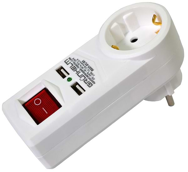 Фото - Перехідник 220В Grunhelm RKU1-01/01+2 USB White