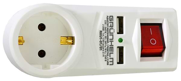 Фото - Перехідник 220В Grunhelm RKU1-01/01+2 USB White