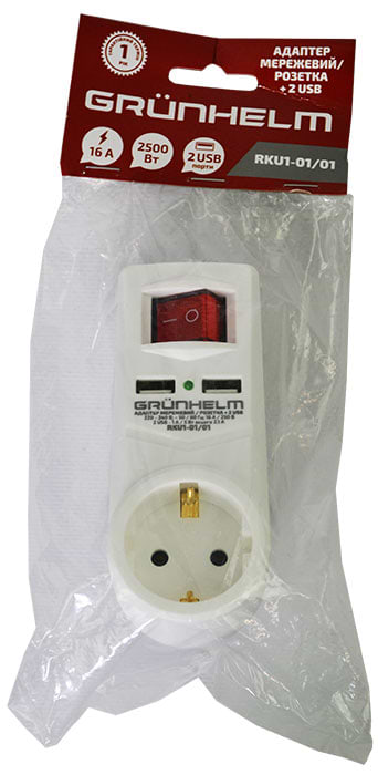Фото - Перехідник 220В Grunhelm RKU1-01/01+2 USB White