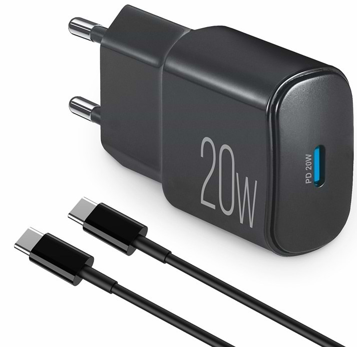 Мережевий зарядний пристрій Brevia ePower PD20W + Cable USB-C to USB-C 1m (45020CCB)