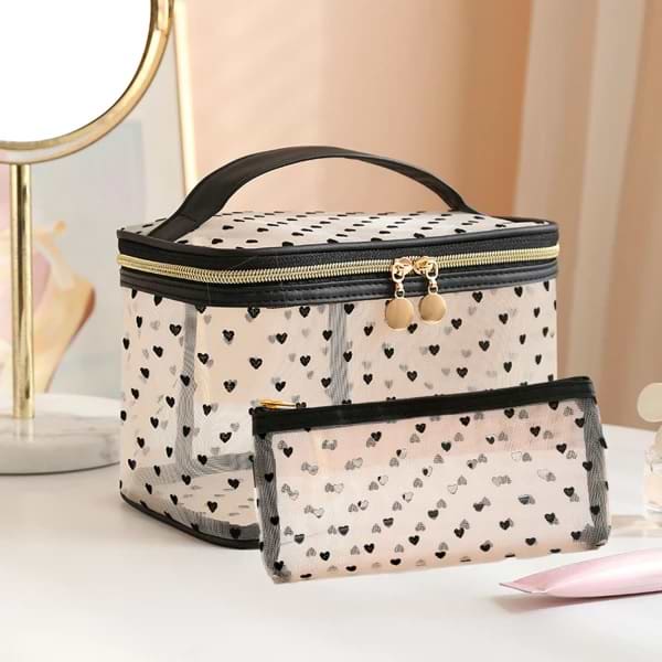 Косметичка Love You Home 14х21х14 см +10х19 см бежевий (59043)