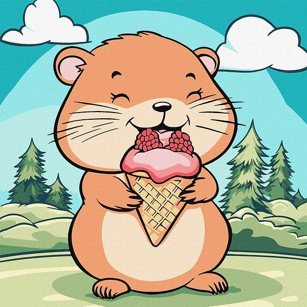 Фото - Картина по номерам Ideyka Лето. Хомячок с мороженым 25х25 см (KHO1256)